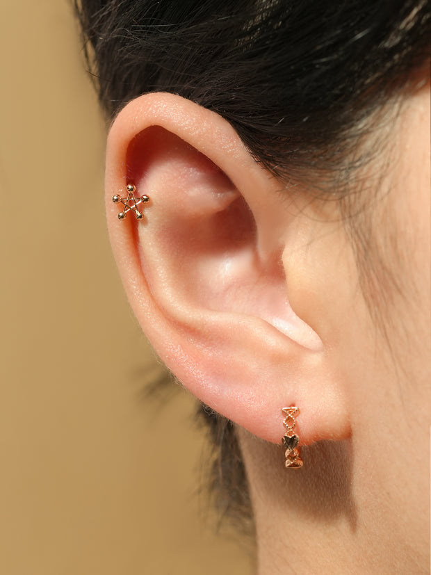 14K Gold Pentagram Star Cartilage Earring 18G16G