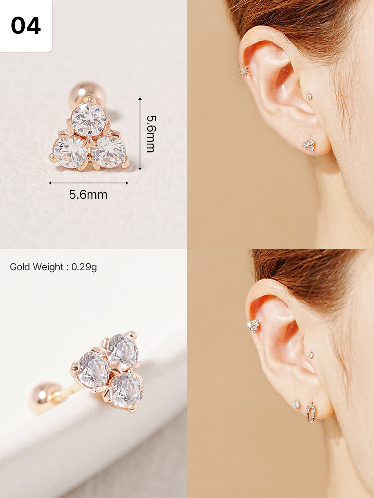 14K Solid Gold Wish Cartilage Earrings Collection 20G