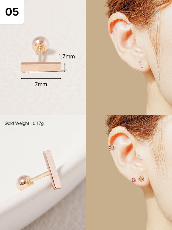 14K Solid Gold Wish Cartilage Earrings Collection 20G