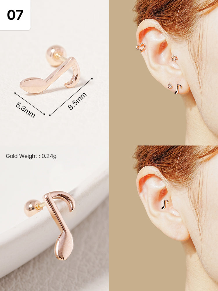 14K Solid Gold Wish Cartilage Earrings Collection 20G