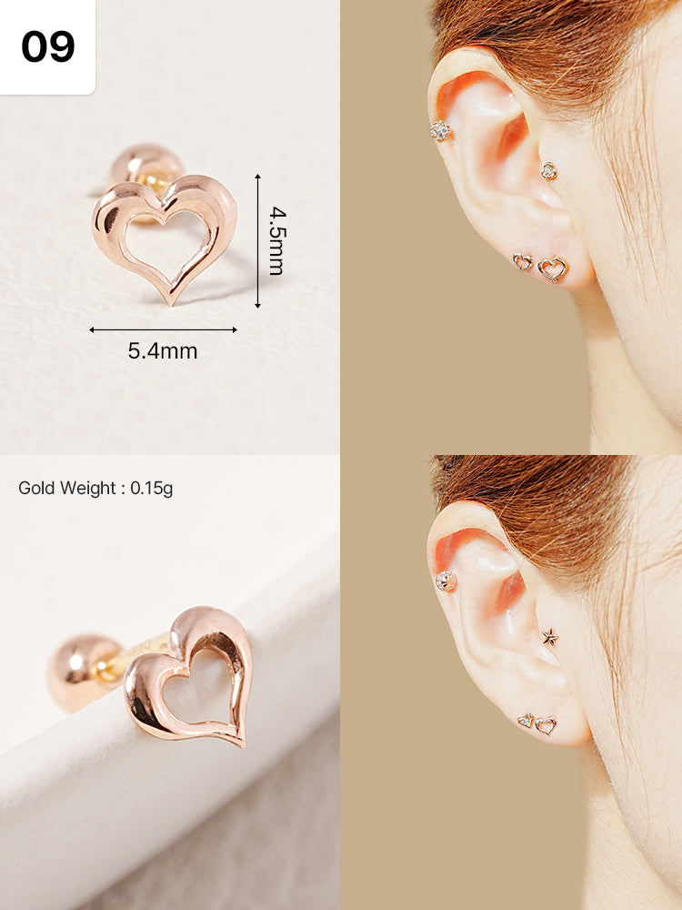 14K Solid Gold Wish Cartilage Earrings Collection 20G