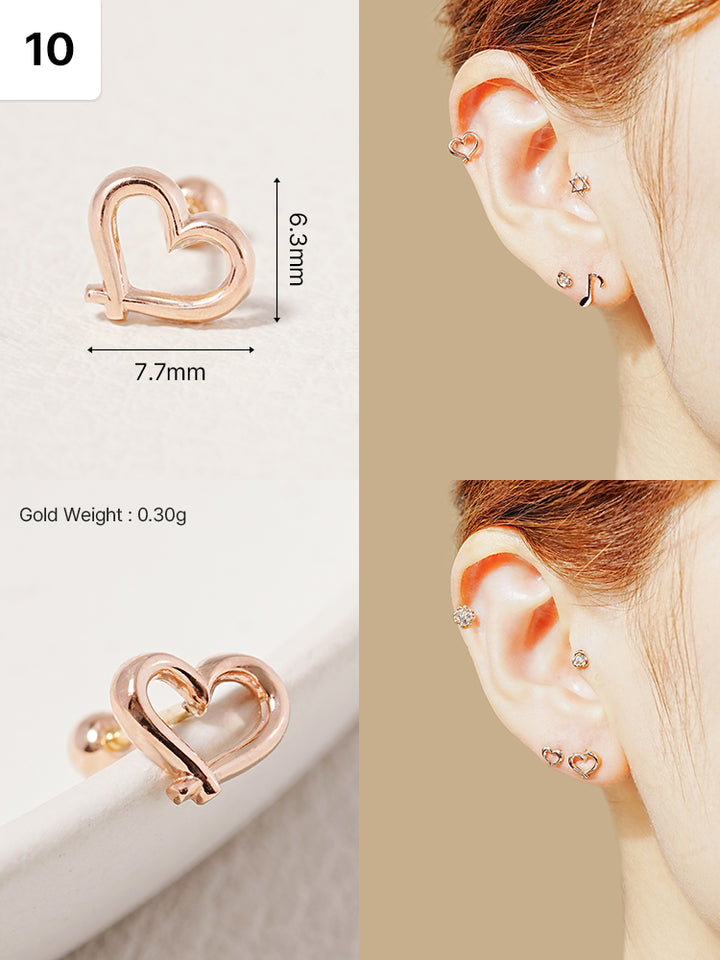 14K Solid Gold Wish Cartilage Earrings Collection 20G