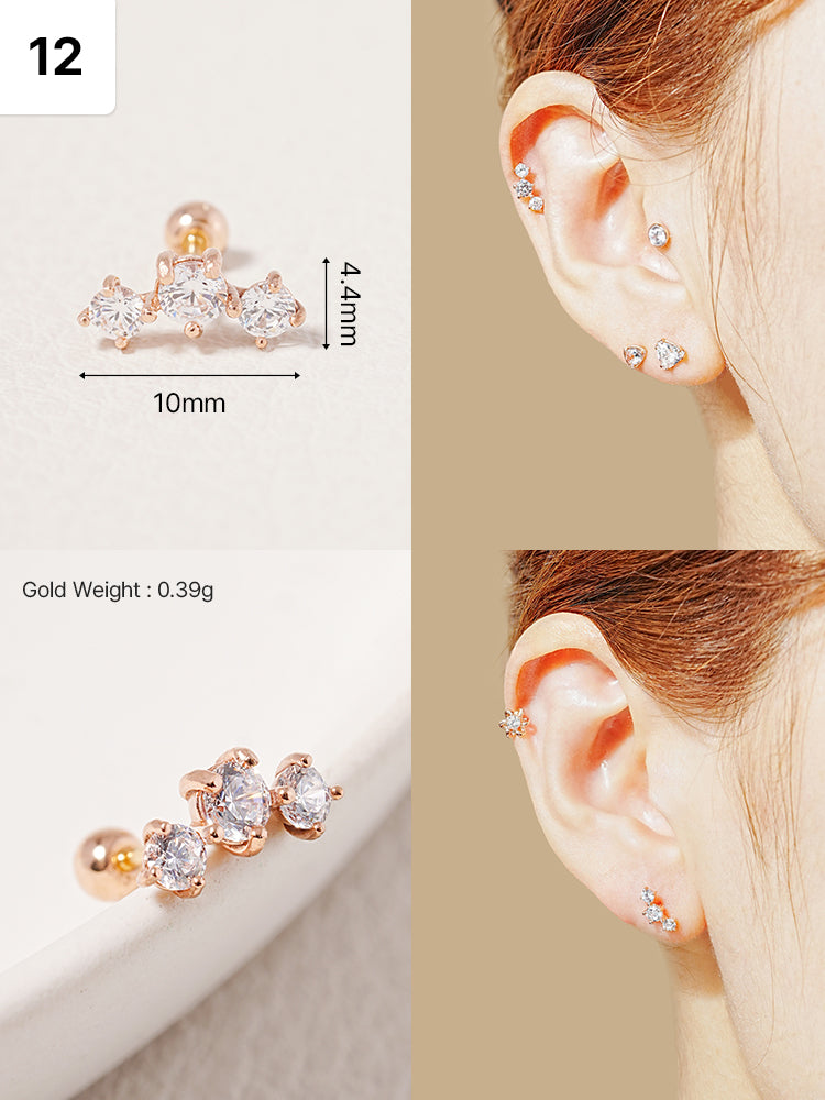 14K Solid Gold Wish Cartilage Earrings Collection 20G