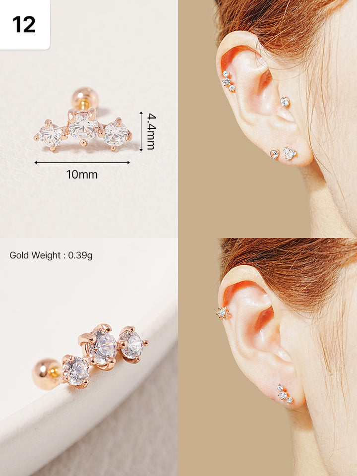 14K Solid Gold Wish Cartilage Earrings Collection 20G