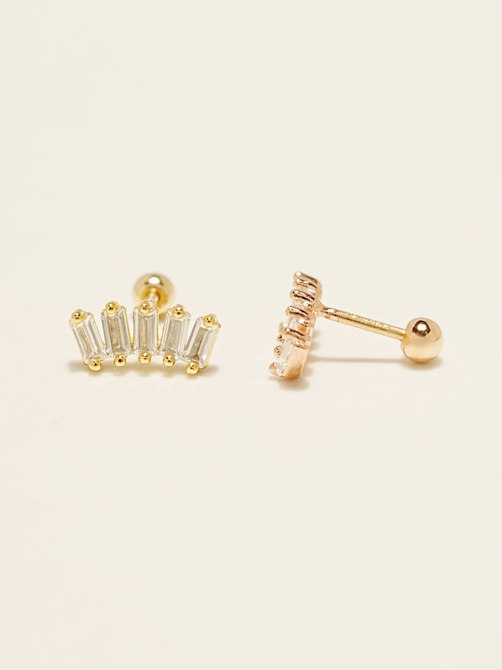 14KGF Square Crystal Earring 20G