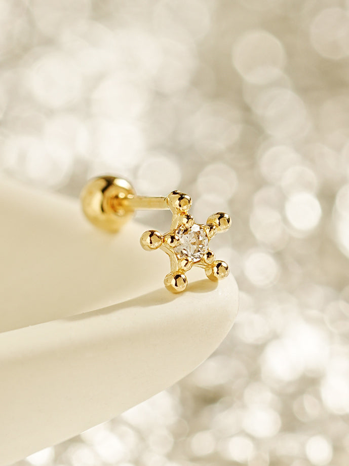 14K Gold Circle Star Cartilage Earring 20G