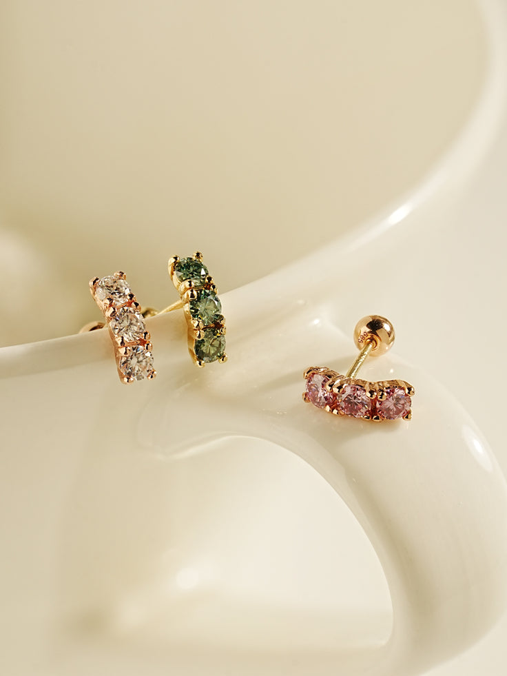 14K Gold Moissanite Dia Triple Color Curve Cartilage Earring 20G18G16G