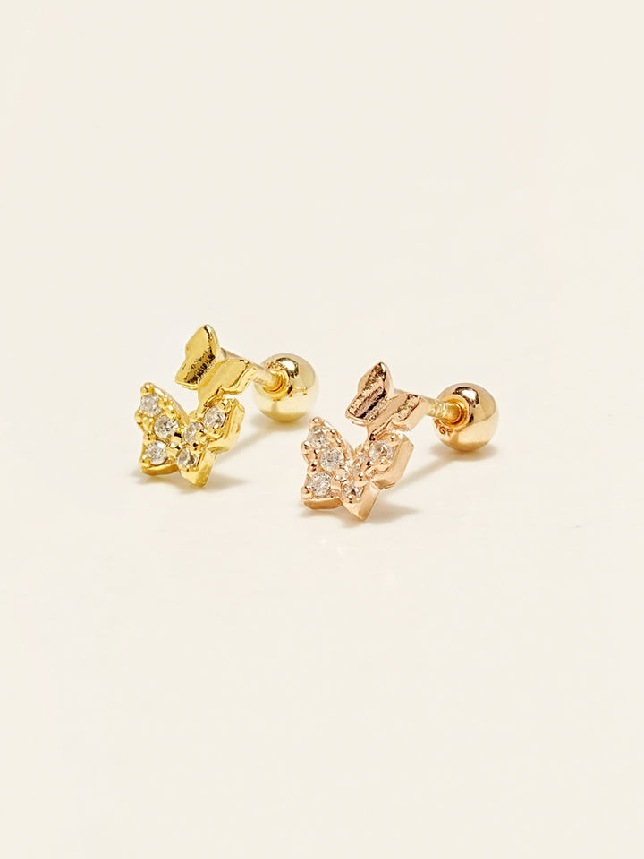 14KGF Double Butterfly Earring 20G