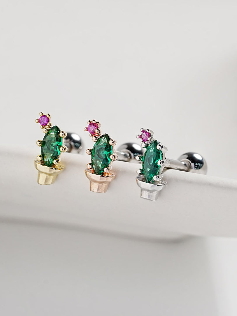 Cactus CZ Cartilage Ear Piercing 18G16G Rose Gold Plated / Barbell_18G_6mm