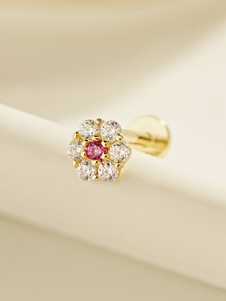 14K Solid Gold Harmony Flower Internally Threaded Labret Piercing 20G