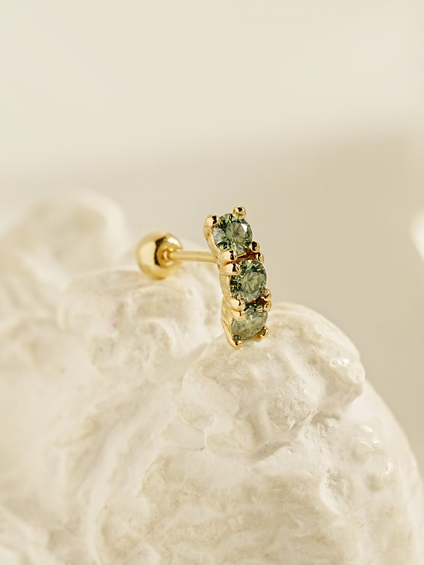 14K Gold Moissanite Dia Triple Color Curve Cartilage Earring 20G18G16G