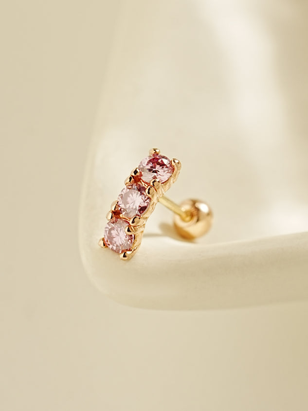 14K Gold Moissanite Dia Triple Color Curve Cartilage Earring 20G18G16G