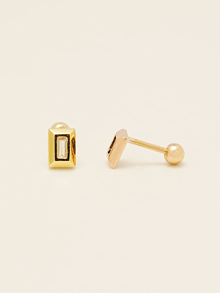 14KGF Square Cubic Earring 20G