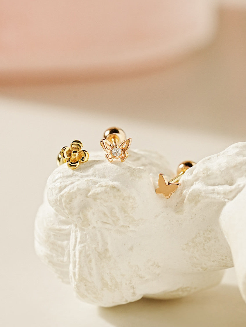 14K Gold Mini Butterfly Flower Cartilage Earring 20G18G16G