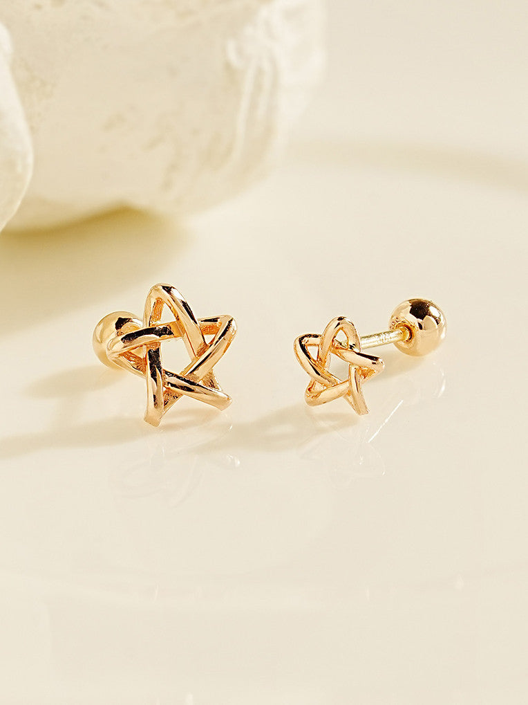 14K Gold Star Point Cartilage Earring 20G