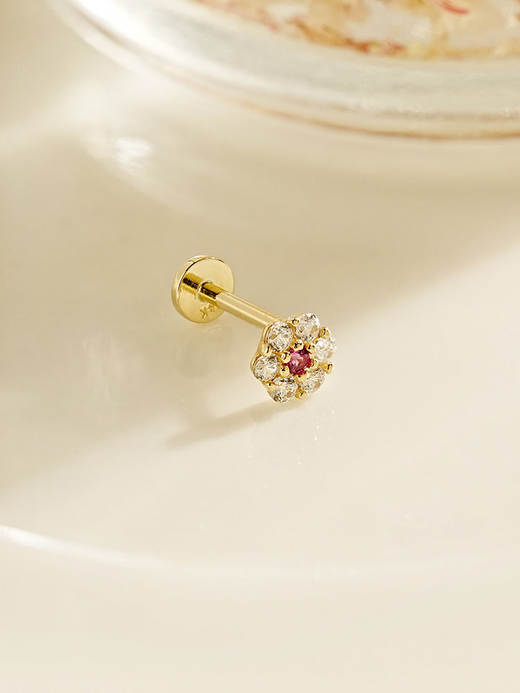 14K Solid Gold Harmony Flower Internally Threaded Labret Piercing 20G