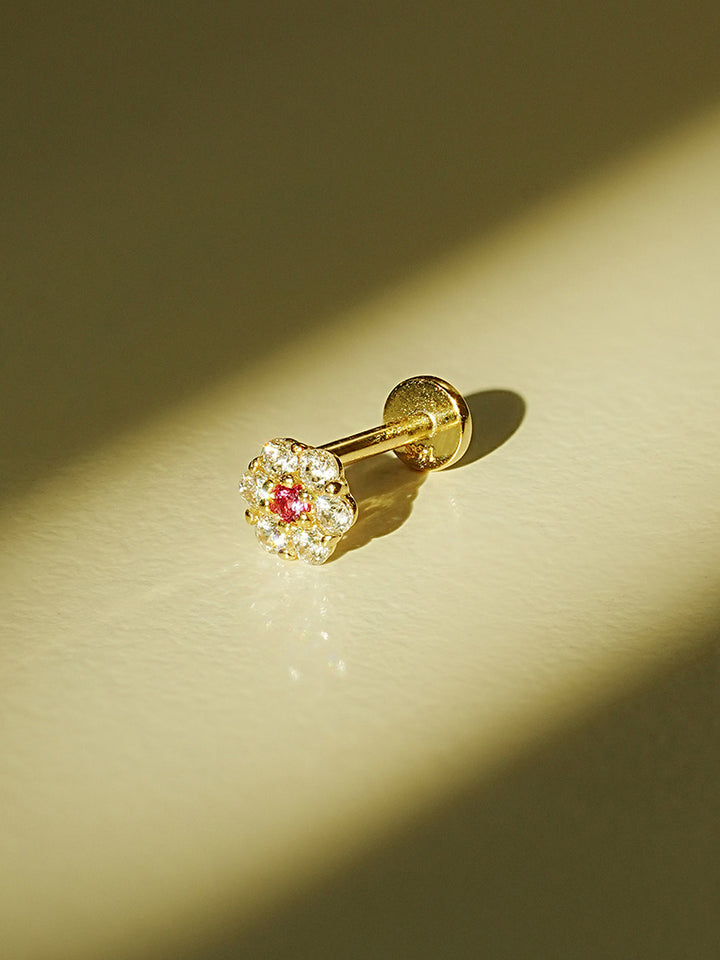 14K Solid Gold Harmony Flower Internally Threaded Labret Piercing 20G