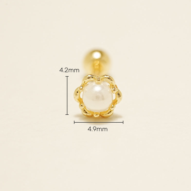 14K Gold Creamy Flower Cartilage Earring 20G