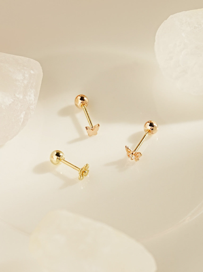 14K Gold Mini Butterfly Flower Cartilage Earring 20G18G16G