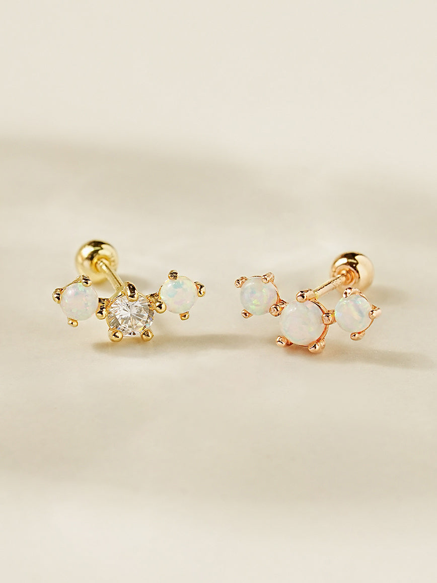 14K Solid Gold Triple Opal Cubic Cartilage Earring 20G18G16G