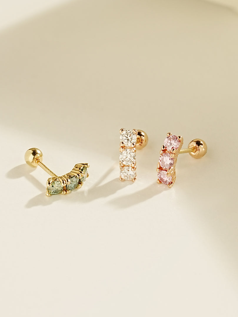 14K Gold Moissanite Dia Triple Color Curve Cartilage Earring 20G18G16G