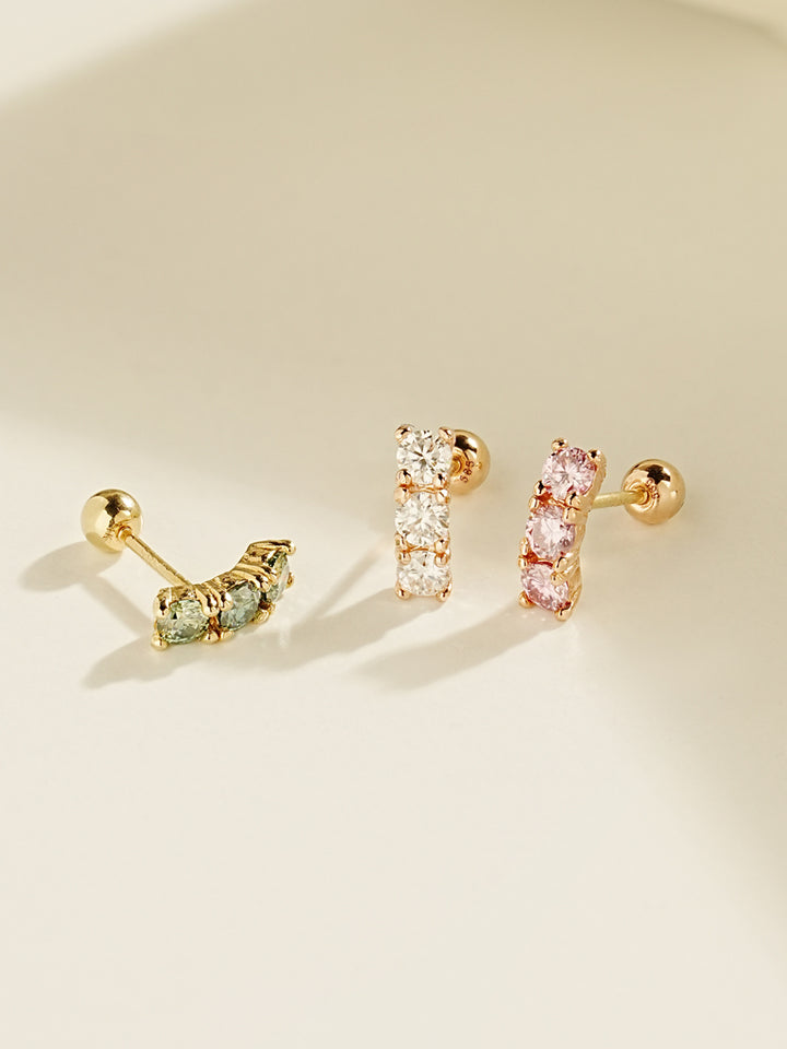 14K Gold Moissanite Dia Triple Color Curve Cartilage Earring 20G18G16G