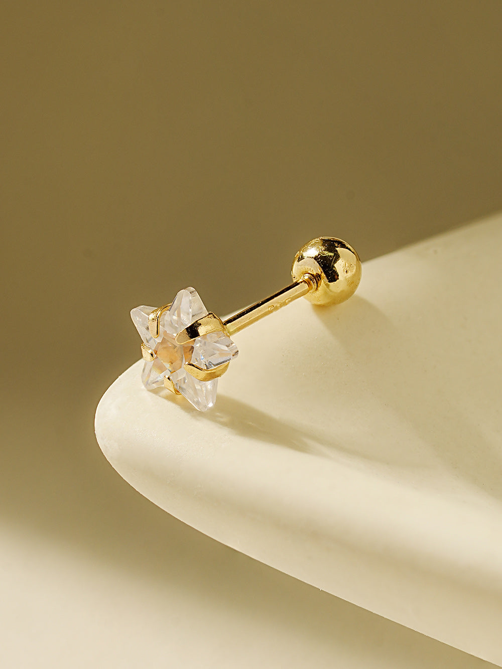 14K Gold Crystal Star Cartilage Earring 20G