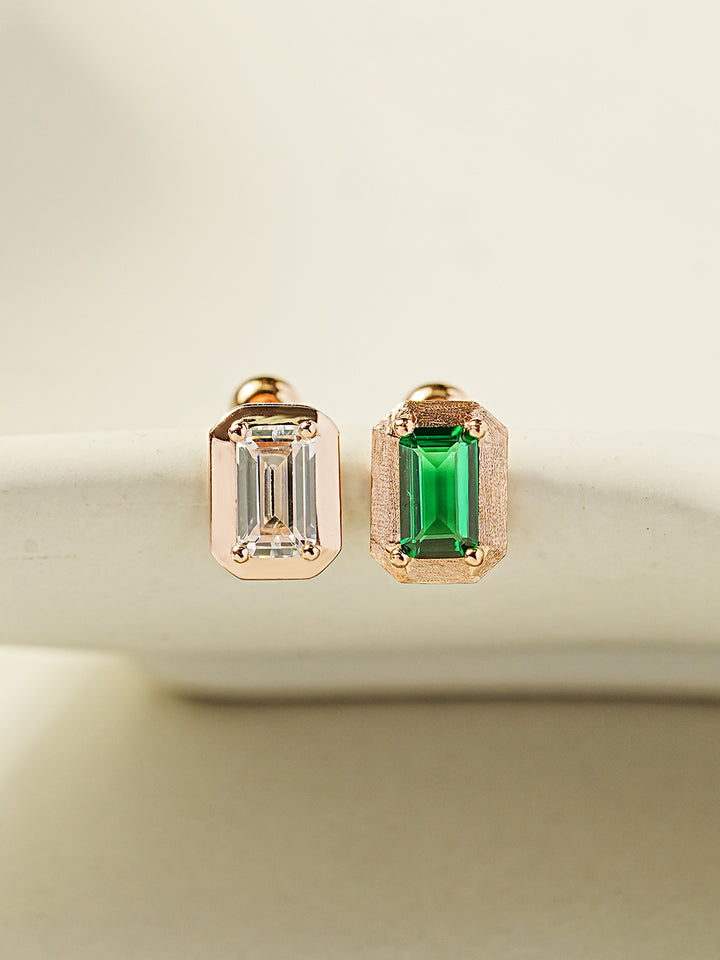 14K Gold Antique Baguette Cubic Cartilage Earring 20G18G16G