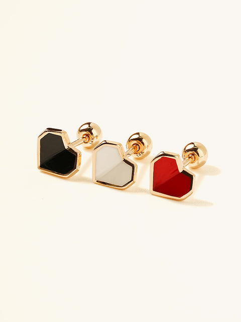 14K Gold Enamel Fold Heart Cubic Earring 20G18G16G