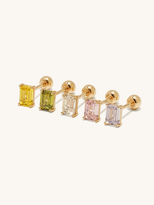 14K Gold Emerald Cut Color Cubic Earring 20G18G16G