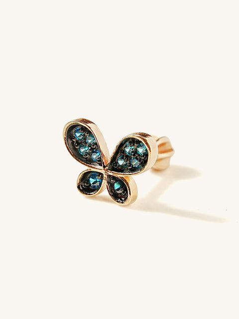 14K Gold Polyo Blue Butterfly Cartilage Earring 18G16G