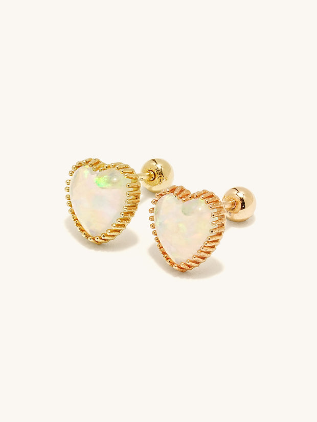 14K Gold Jelly Opal Heart Earring 20G18G16G