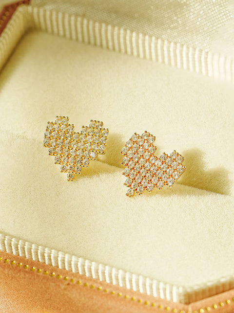 14K Gold Pixel Heart Cartilage Earring 18G16G