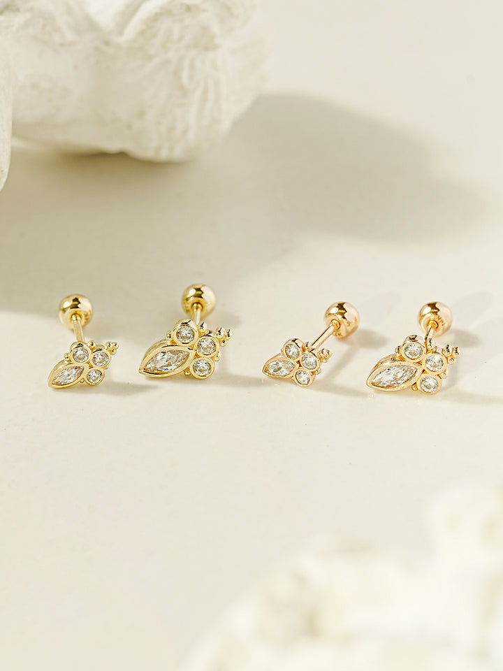 14K Gold Queen Cubic Cartilage Earring 20G