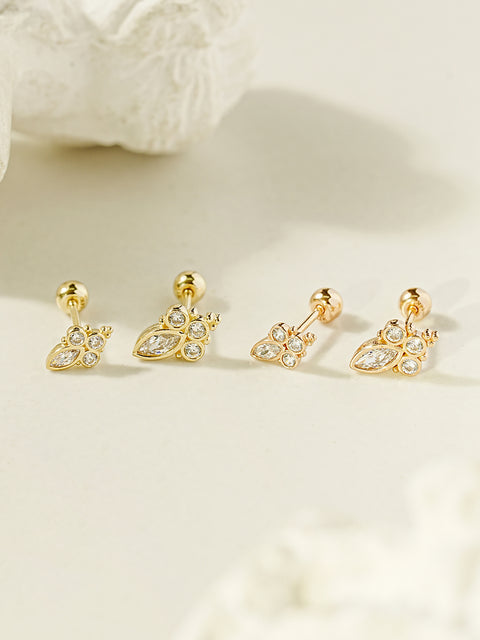 14K Gold Queen Cubic Cartilage Earring 20G