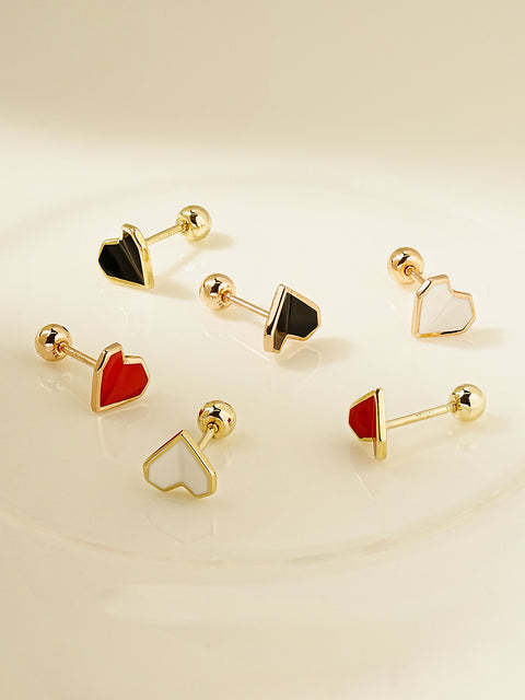 14K Gold Enamel Fold Heart Cubic Earring 20G18G16G
