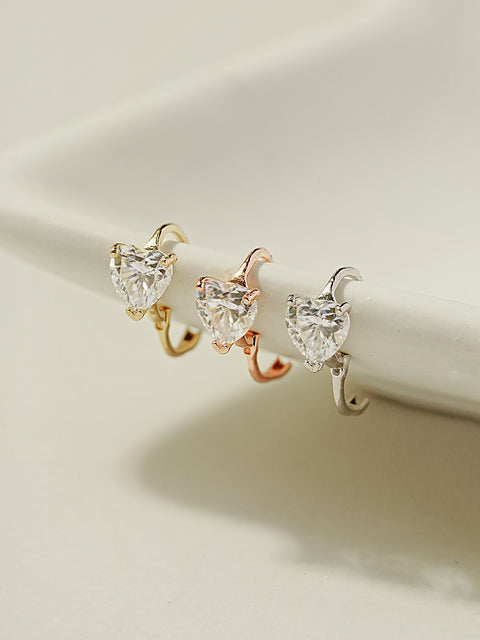 14K Gold Moissanite Glory Heart Hoop Earring