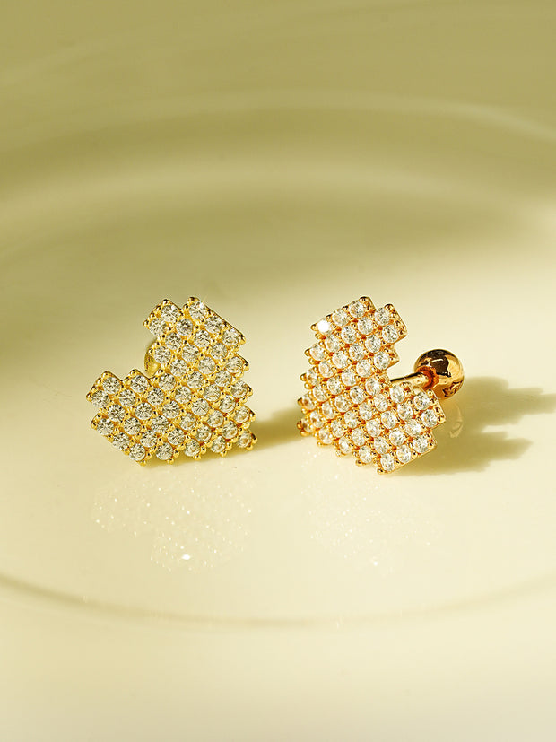 14K Gold Pixel Heart Cartilage Earring 18G16G