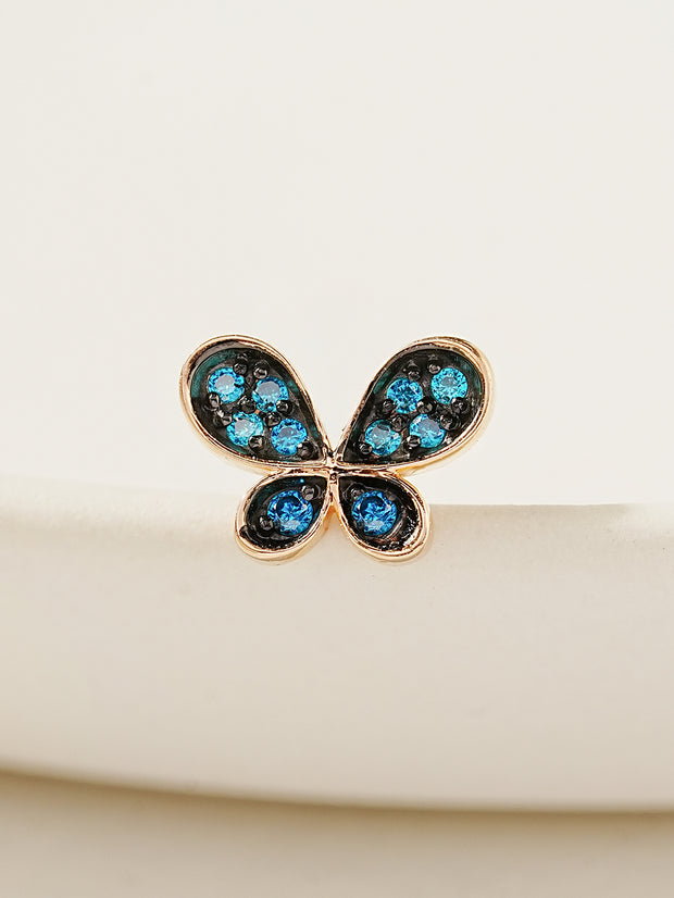 14K Gold Polyo Blue Butterfly Cartilage Earring 18G16G