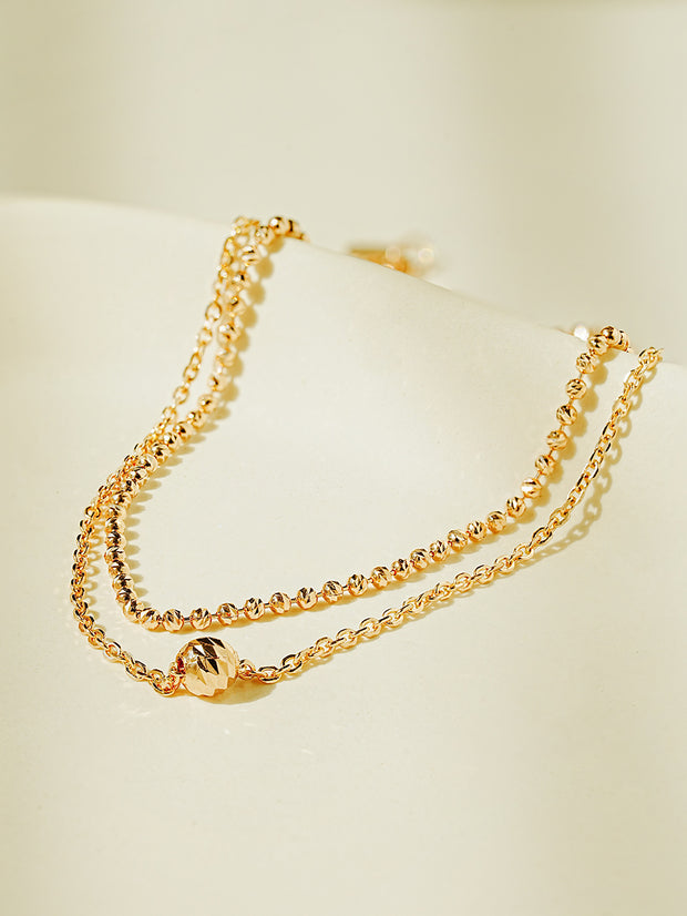 14K 18K Gold Cutting Ball Two Layered Bracelet