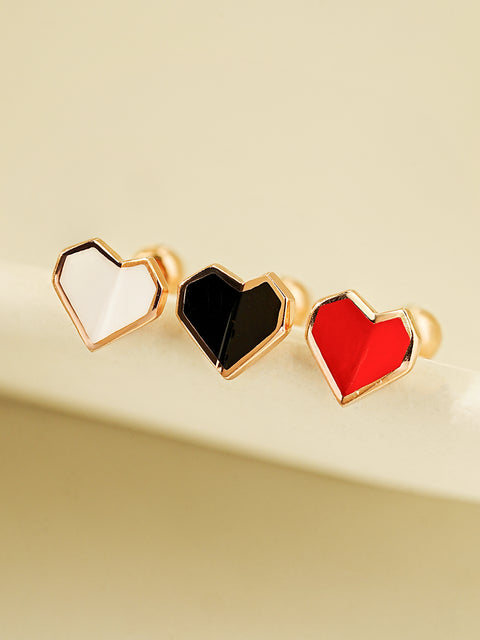 14K Gold Enamel Fold Heart Cubic Earring 20G18G16G