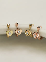 14K 18K Ball Heart Cartilage Hoop Earring