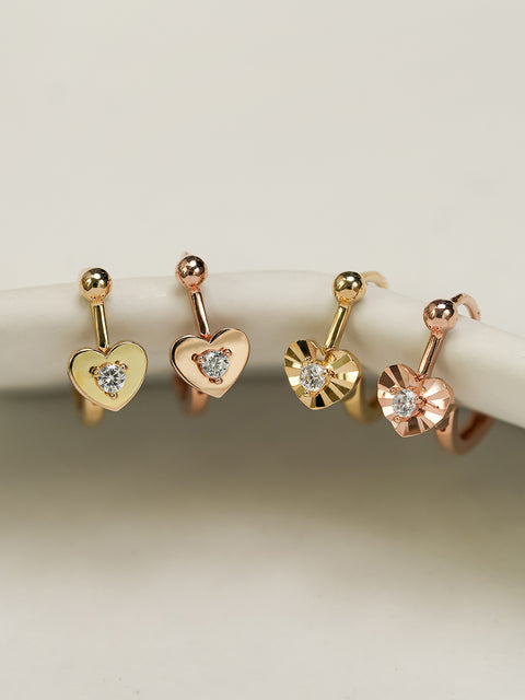 14K 18K Ball Heart Cartilage Hoop Earring