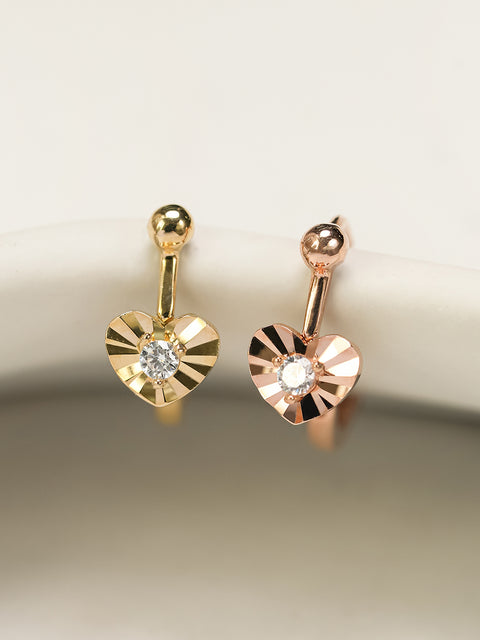 14K 18K Ball Heart Cartilage Hoop Earring