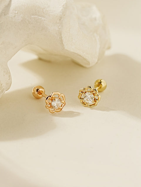 14K Gold Pansy Flower Moissanite Cartilage Earring 20G18G16G