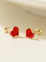 14K Gold Enamel Fold Heart Cubic Earring 20G18G16G