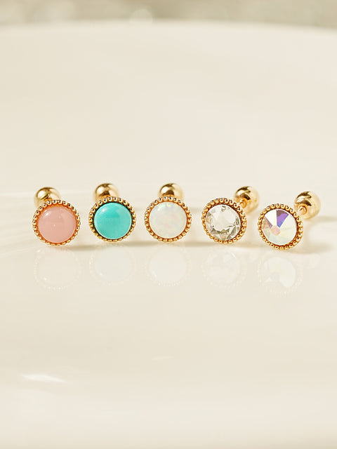 14K Gold Opal CZ Hemisphere Cartilage Earring 20G18G16G