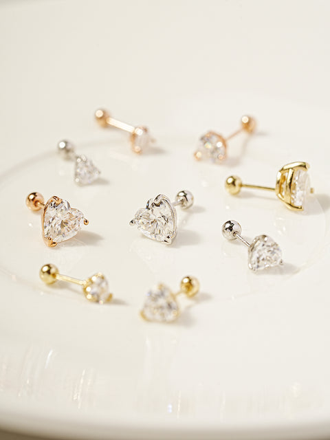 14K Gold N Moissanite Glory Heart Cartilage Earring 20G18G16G