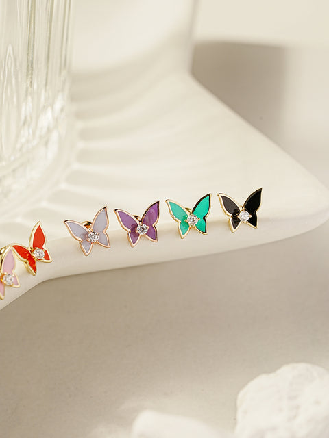 14K Gold Enamel Cubic Butterfly Cartilage Earring 20g