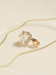 14K Gold 2 Carats Moissanite Dia Six Prong Pendant and Necklace